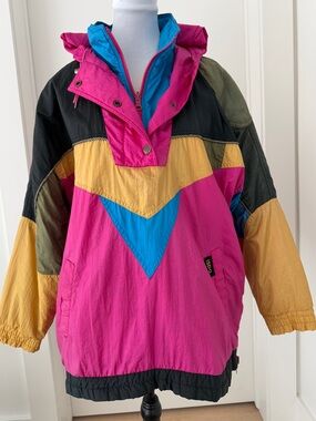 ISPO Vintage Reversible Pullover Colourblock Ski Jacket Oversize Geometric 80's